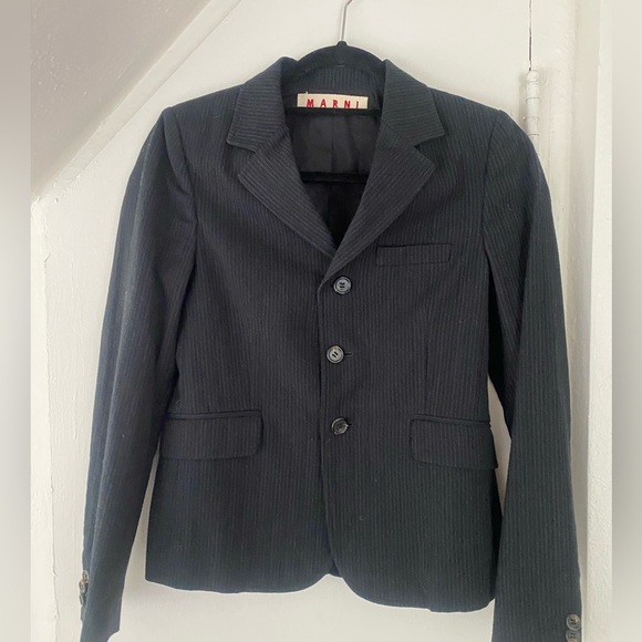 Marni Made in Italy Wool Cotton Black Pinstripe Blazer Size 40 US4 - Picture 4 of 10